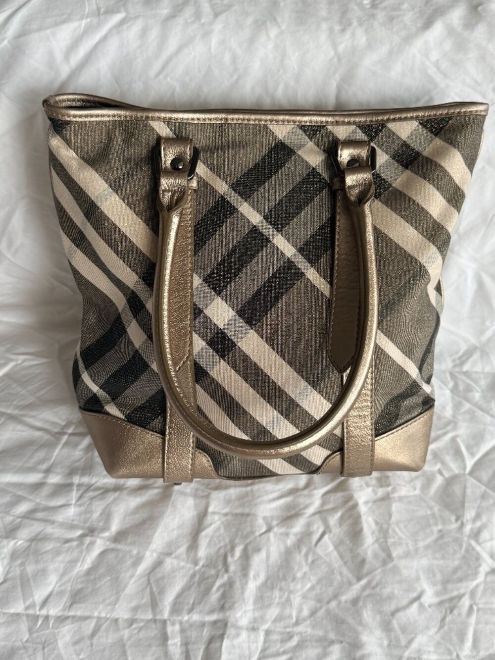 Burberry Metallic Beat Check Shimmer Canvas Tote